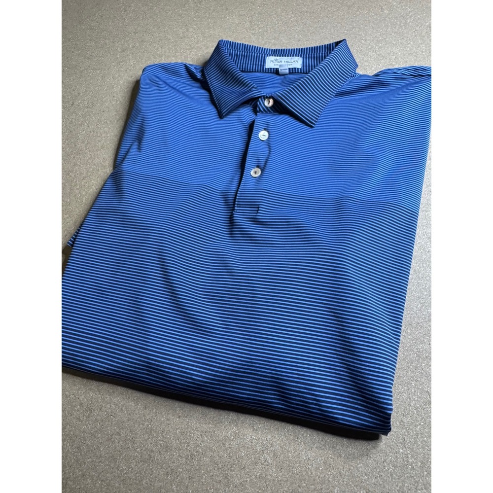 Peter Millar Summer Comfort Mens XL Blue Striped Performance Golf Polo Shirt